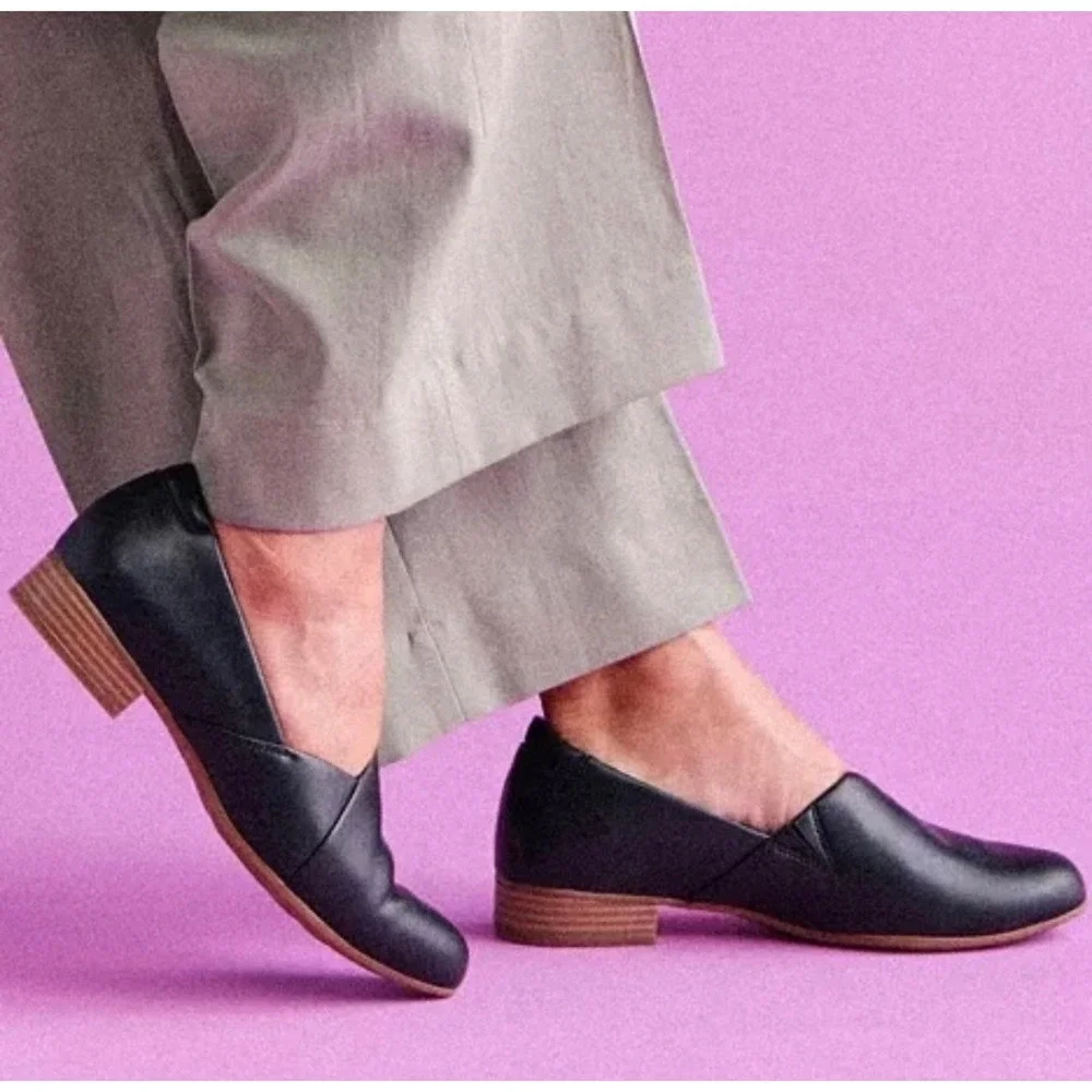 New Clarks Juliet Palm Black Leather Slip On Loafer Shoes Women 11 M
